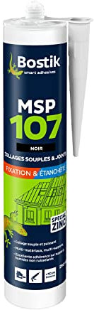 Bostik Mastic Colle de Fixation et d'Étanchéité MSP 107 – Collages Souples et Joints – Intérieur/ Extérieur – Multi-Matériaux – Technologie MS Polymères – Sans Solvant ni Isocyanates – Noir – 290 ml