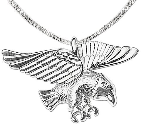 CLEVER SCHMUC Silberner Kleiner Anhänger Adler 16 x 26 mm glänzend mit feiner Kette Panzer 50 cm Sterling Silber 925