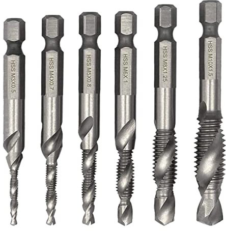 Malayas 6-Piece HSS Drill Bit Set - Metric Tap and Drill Combination with Hex Shank & Spiral Point - M3 to M10 - Hand Tools