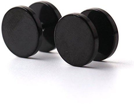 Ruifan 18G Men,Women's 14mm Stainless Steel Fake Screw Studs Earrings Tapers Plugs Gauges Illusion Tunnel(Black) 2pcs