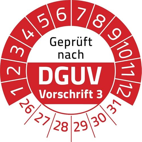 Geprüft nach DGUV Vorschrift 3 Prüfplakette, 100 Stück, in verschiedenen Farben und Größen, Prüfetikett Prüfsiegel Plakette DGUV V3 (20 mm Ø, Rot)