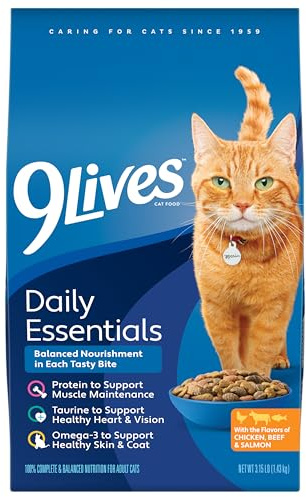 9Lives Daily Essentials Dry Cat Food With Chicken, Beef & Salmon Flavors, 3.15 lb Bag