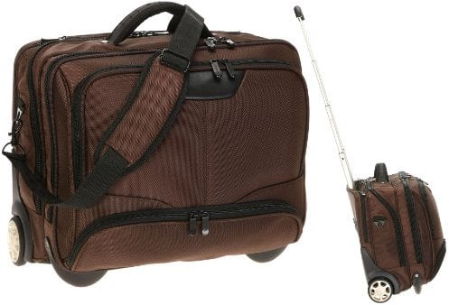 Dermata Trolley Laptop Bag (17 Inch) Max Laptop Size 41 x 29 cm with Shoulder Strap Brown
