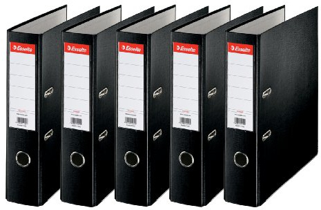 Esselte Essentials, A4 Lever Arch File, 75 mm Spine, 500 Sheets Capacity, PP, Plastic Cover, File Folder, Black, Pack 5, 23991