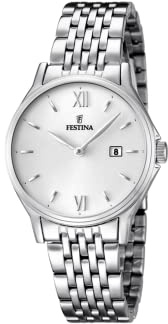 Festina Damenuhr Analog aus Edelstahl 316l Silberfarben | Quarzwerk, Widerstandsfähiges Mineralglas, Wasserdicht 5 ATM, Kalender F16748/2