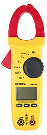 Gardner Bender Sperry Instruments DSA500A Digital Snap-Around Clamp Meter, 5 Function, 9 Range, 400-600V AC/DC, with Case, Measures Outlet & Panel Voltage, Yellow