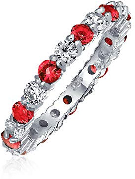 Anello Eternity Impilabile Alternato Rosso Bianco In Zirconia Cubica Per Donne E Adolescenti Rubino Simulato In Argento Sterling .925