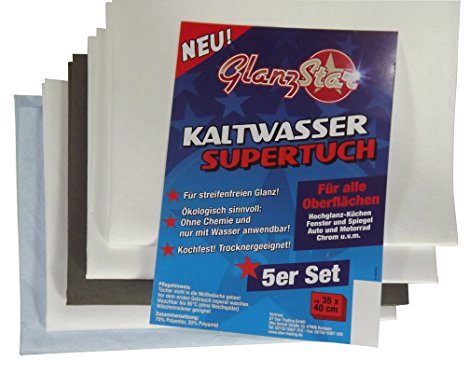 GlanzStar ST Kaltwasser Supertuch Streifenfrei Kochfest 5er Set Fenster- & Glastuch