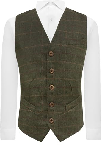 Herren Heritage Check Moosgrün Weste Tweed Tailored Fit