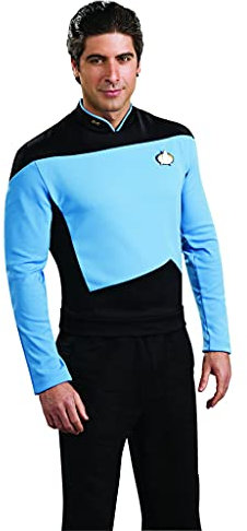 Deluxe Star Trek The next Generation Kostüm Uniform blau blaues Trekkiuniform Trekki mit Rangabzeichen Rang Abzeichen Föderation Deep Space Nine USS Enterprise Enterpriseuniform Commander Gr.L,M,XL