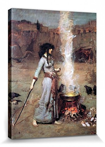 1art1 John William Waterhouse Poster Der Magische Kreis, 1886 Bilder Leinwand-Bild Auf Keilrahmen | XXL-Wandbild Poster Kunstdruck Als Leinwandbild 40x30 cm