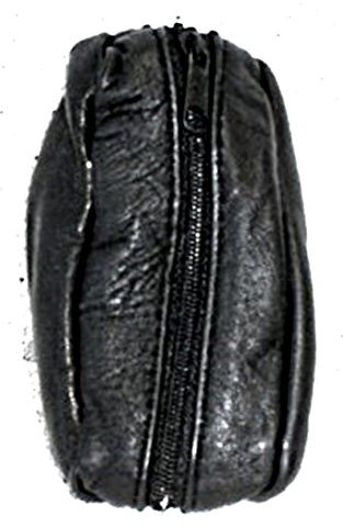 1 Porte-monnaie noir en cuir double compartiment zippé - 5x11.5cm