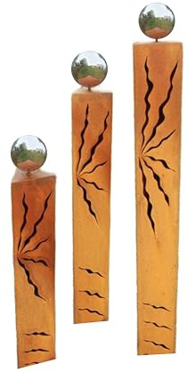 Gartendekoshop24 - Rostsäulen Familie, 125/100/80 cm, Edelstahlkugeln. Stelen,