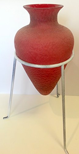 Vase with Foot, with Metal Brackets, Red Glass Vase Amphora Old Shape Flower Decorative Glass Height 21 cm height of 34 cm Oberstdorfer Glashütte