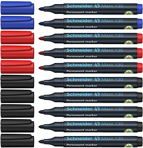 Schneider Maxx 130 Permanent-Marker mit Rundspitze (Strichstärke: 1-3 mm, nachfüllbar) 10er Packung sortierte Farben