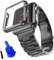 Apple Watch Band, HuanlongTM Solid Stainless Steel Metal Strap Band w/Adapter+Case Cover for Apple Watch iWatch 38/42mm (H Black 42mm)