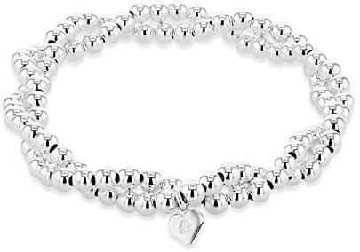Tuscany Silver Women's Sterling Silver Stretch 4mm Twist Ball Bracelet of 19cm/7.5