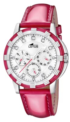LOTUS Reloj Mujer Analógico de Cuero Rojo | Movimiento de Cuarzo Multifunción, Cristal Mineral de Alta Resistencia, Resistente al Agua 5 ATM, Elegante y Clásico 15746/3
