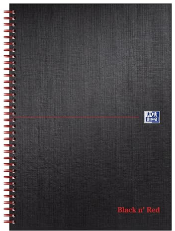 Oxford Black n' Red Ruled Matt Black Wirebound Hardback A4 Notebook, 140 Perforated Pages