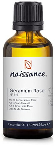 Naissance Aceite Esencial de Geranio (No. 116) - 50ml - Puro, Natural & No Diluido - Para Quemador, Humificador, Aromaterapia, Difusor, Masajes - Velas, Jabon, Baño