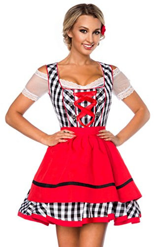 atixo Dirndline Damen Traditionelles Minidirndl Kleid f?r besondere Anl?sse, schwarz/wei?/rot, M
