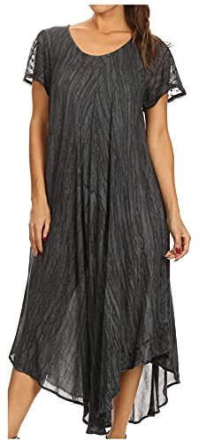 Sakkas 14802 - Faye Cap Ärmel Viskose Caftan Cover Up Kleid - Schwarz - OS