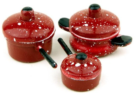 MyTinyWorld Dolls House Miniature Metal Pots And Pans Set With Removable Lids