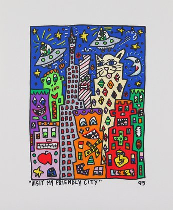 James Rizzi Visit My Friendly City Poster Bild Kunstdruck Lithografie 24x29cm