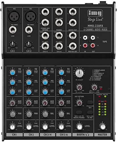 IMG Stageline MMX-22UFX 4-Kanal-Audio-Mischpult (6 Eingängen, DSP-Effekteinheit, USB-Schnittstelle), schwarz