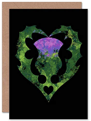 Wee Blue Coo PAINTING THISTLE HEAD HEART LOVE SCOTLAND BLANK GREETINGS CARD