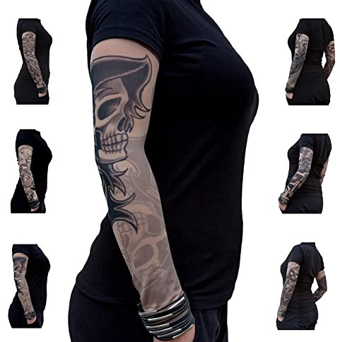 Oblique Unique® Nylon Tattoo Ärmel - Totenkopf - Skull - Einzeln oder als 6er Set (the death)