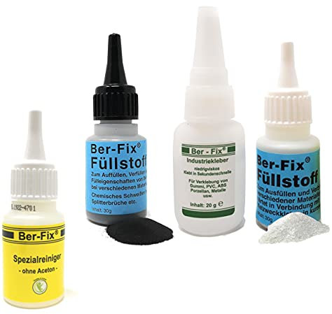 Ber-Fix Füllstoff Set M Schweißnaht Kleber aus Berlin aus 20g Industriekleber und Granulat 30g schwarz & 30g weiß 2k Kleber extra stark Metall Kunststoff PVC ABS PLA + Reiniger