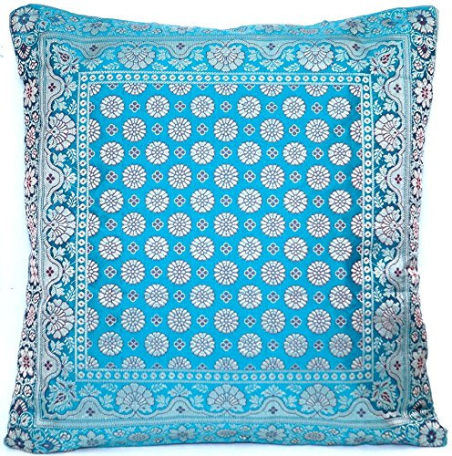 Kashmir Handicrafts Dekokissen, Sofakissen, Kissenbezug, Royal Grün Kissenhülle aus Indische Banarasi Seide - 40cm x 40cm.