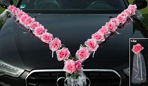Rosen Girlande Braut Paar Rose Deko Dekoration Autoschmuck Hochzeit Car Auto Wedding ®Auto-schmuck Deko (Rosa/Weiß)