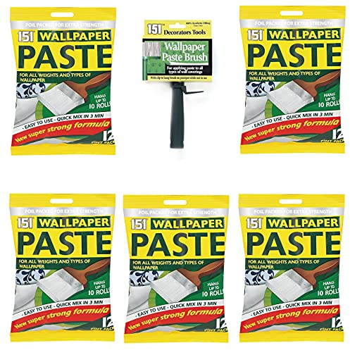 151 Wallpaper Paste & Paste Brush 5 x 12 Pint Bags Green PVA Quick Mix DIY