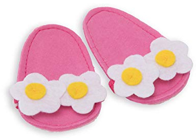 Heless 635 - Bade-Schuhe für Puppen, mit weiß-gelber Blumenapplikation, pink, Größe 35 - 45 cm