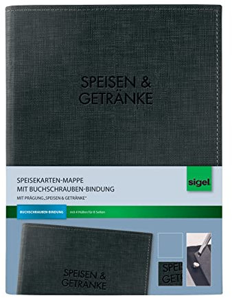 SIGEL SM136 Speisekarten-Mappe mit Buchschrauben-Bindung für A5, schwarz mit edler Leinenstruktur, strapazierfähig und leicht abwischbar