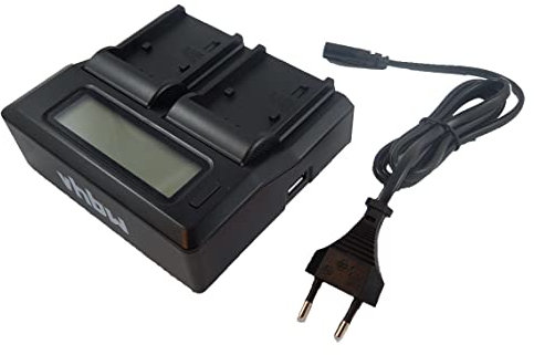 vhbw Dual Ladegerät kompatibel mit Sony Alpha DSLR-A350, DSLR-A350H, DSLR-A350K Kamera Camcorder Action Cam-Akku - Ladeschale mit Display