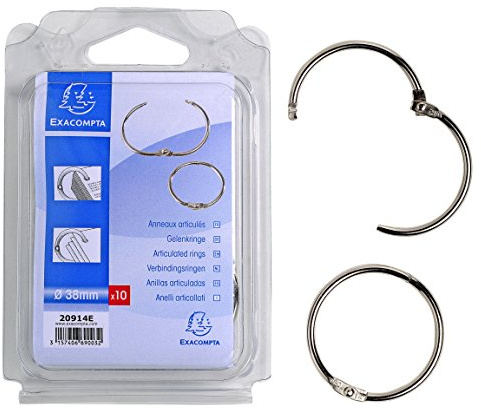 Exacompta 20914E 10er Pack Gelenkringe aus Stahl 38mm mit stabilem Verschluss in praktischer Aufbewahrungsbox zum Verbinden von Dokumenten