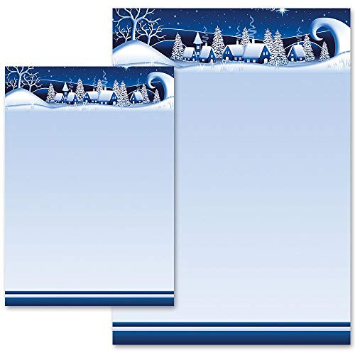 Motivpapier WINTERDORF-BLAU Weihnachten, Jahreszeiten - Winter Wintermotiv - DIN A4 Format 100 Blatt - Paper-Media