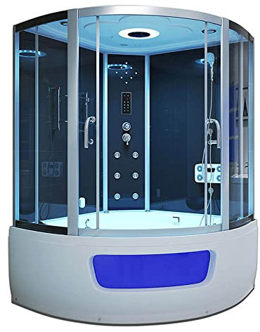 HOME DELUXE - Douche à vapeur EXCLUSIO - noir, dimensions : 130 x 130 x 215 cm - comprenant radio, douche à effet de pluie et accessoires complets I sauna à vapeur, baignoire, bain à remous, douche
