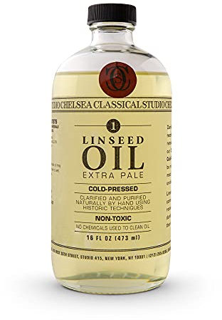 Chelsea Classical Studio Peinture à l'huile de lin moyenne pressée à froid extra pâle naturellement clarifiée déjaunie par de l'huile de lin traitée naturelle – [Flacon de 473,6 g]