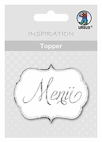 Ursus 56690010 - Topper Menü, weiß/silber, 8 Stück, ca. 6,5 x 7,6 cm, aus hochwertigen Materialien, mit edlem Perleffekt, Folienveredelt in silber, ideal zum Verzieren von Karten