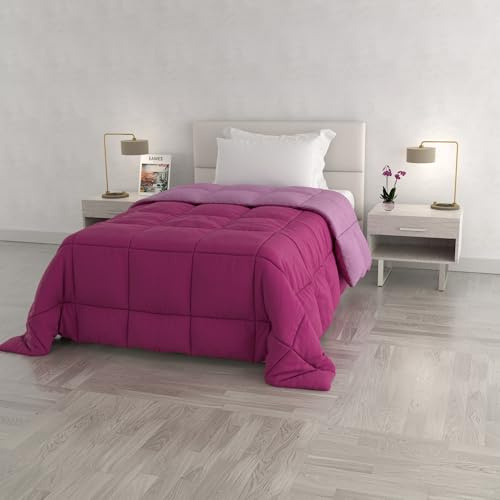 Trapunta invernale DoubleFace Singola ELEGANT, Made in Italy - Piumino Reversibile Bicolore in Morbida Microfibra 300gr/mq - Piumone Lavabile in Lavatrice Fucsia/Lilla