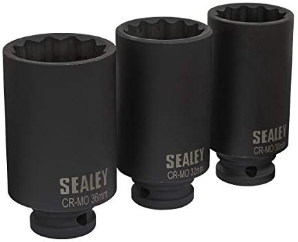 Sealey Sx051 Impact Hub Nut Socket Set 3Pc 12-Point 1/2Sq Drive
