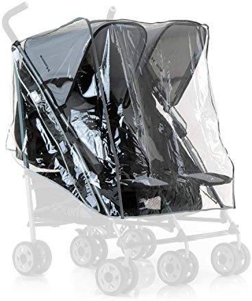 hauck Regenschutz für Zwillingskinderwagen, Transparent – Universale Regenhaube für Geschwisterwagen, Passend für Turbo Duo, Roadster Duo, mit Luftlöchern, Klettverschlüssen, Wetterfest, Faltbar