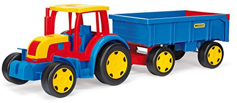 WADER Gigant Traktor mit Anhänger, L = 60 cm Traktor Tragfähigkeit 100kg, L = 57 cm Anhänger mit hinteren Klappe Tragfähigkeit 60 kg, beweglicher Löffel, ab 1 Jahr