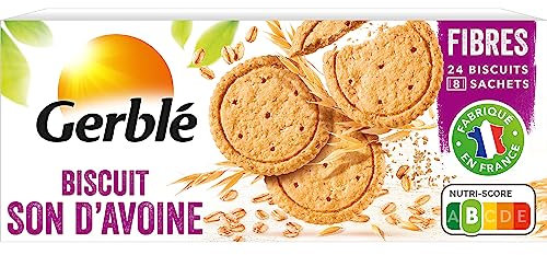 Gerblé Biscuits Son d'Avoine, Allégés en sucres, Riches en fibres, Sans huile de palme, 18 biscuits, 144g