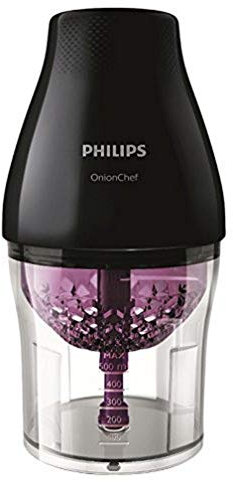 Philips Onion Chef HR2505/90 - Picadora, 500 W, 1.1 L, 2 Velocidades, Color Negro