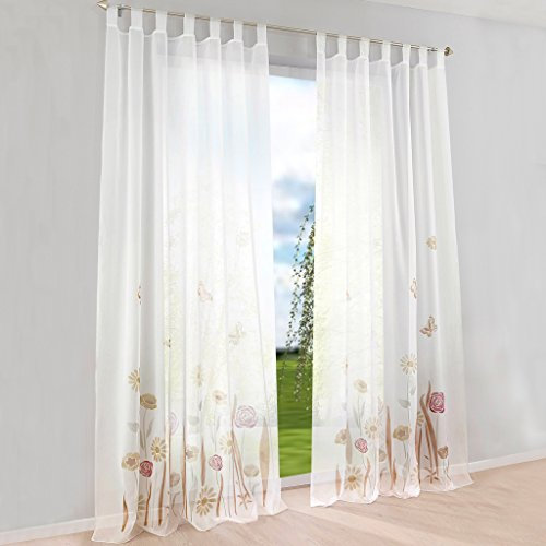 Thinkbay Floral Gardinen mit Schmetterling 1er-Pack Schlaufen Vorhang H*B 225 * 150cm Braun